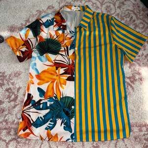 ChArmkpR Split Pattern Short Sleeve Button-Down Shirt